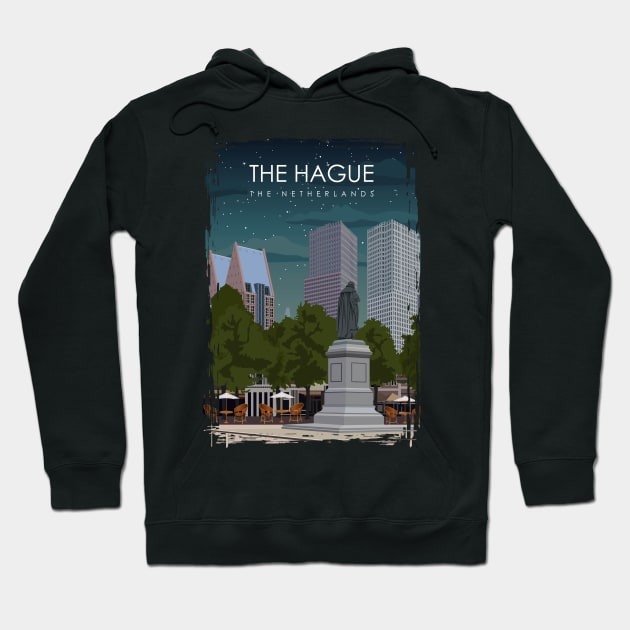 The Hague The Netherlands Vintage Minimal City Travel Poster at Night Hoodie by jornvanhezik